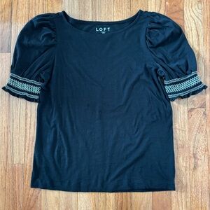 LOFT Black Puff Sleeve Top size XS